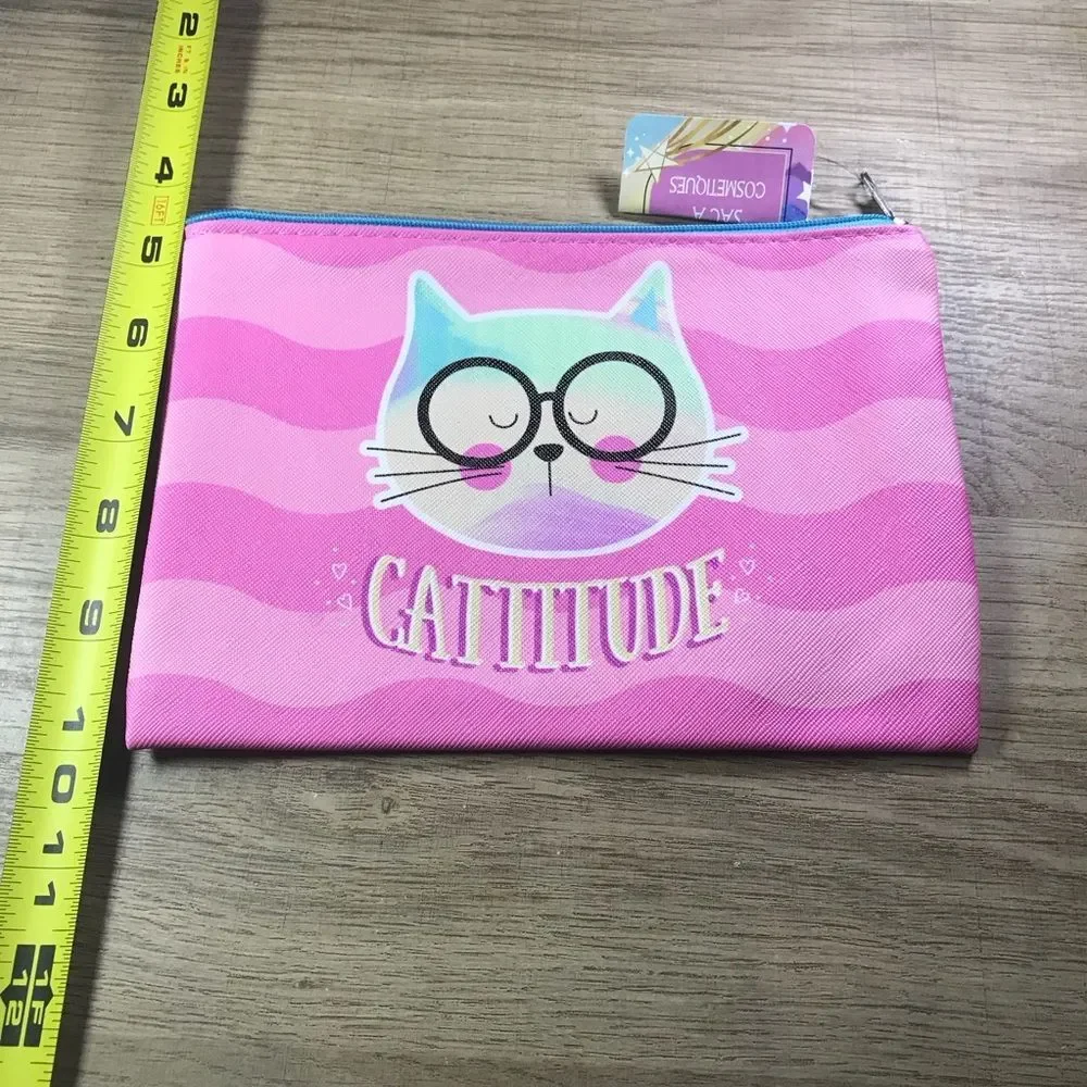 Chic Pink Catitude Cat Makeup Bag Pouch